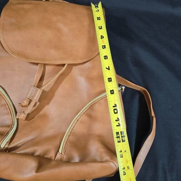 Ulta Beauty Camel Tan Faux Leather Backpack Purse Drawstring Gold Zippers NWT - Picture 9 of 12